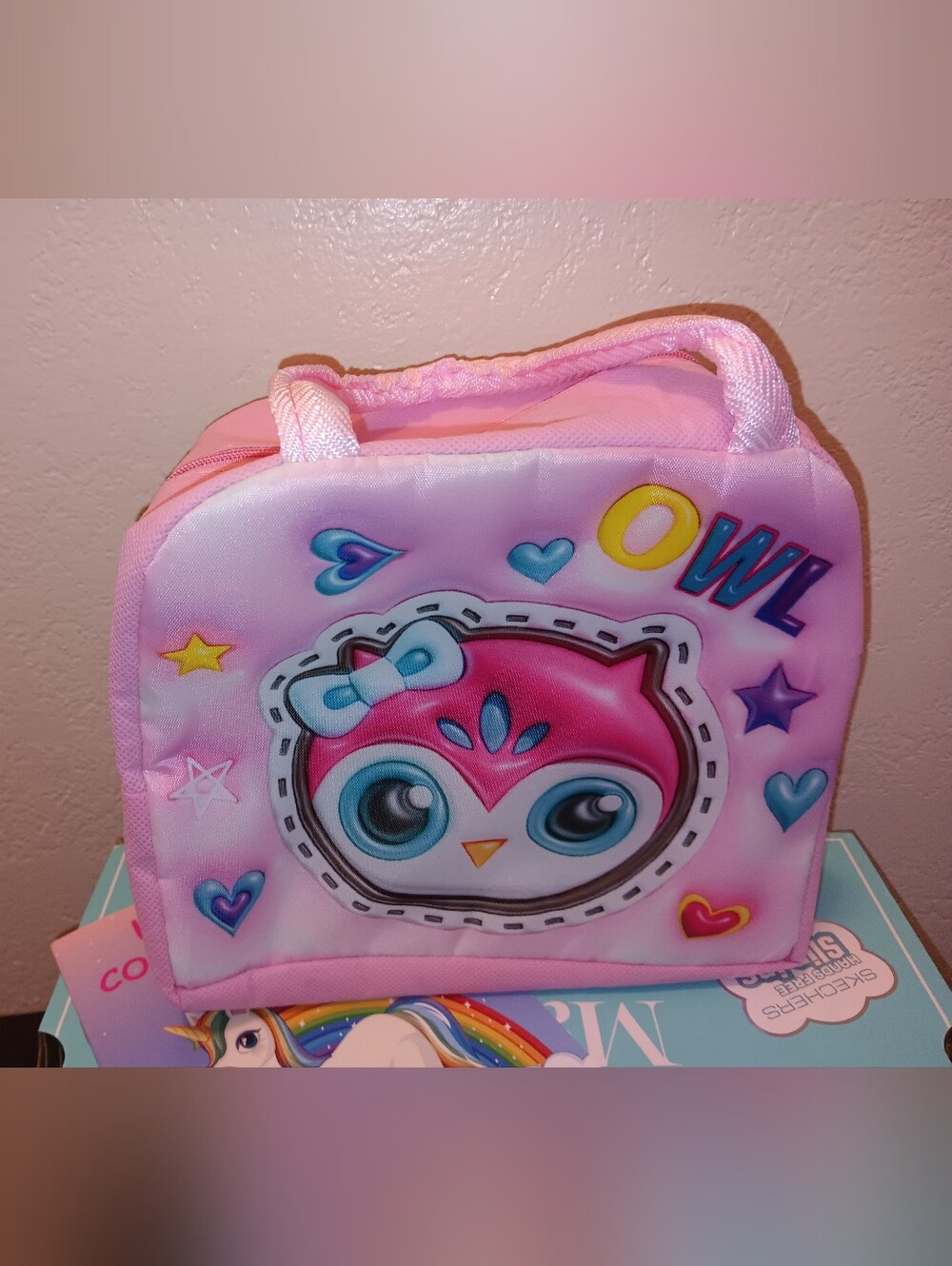 Kids Pink Owl Plush Lunch Tote with Cute Character Art